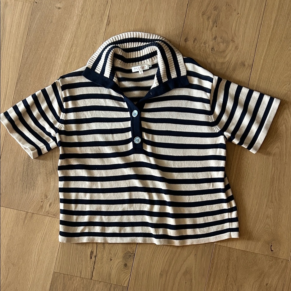 Demylee Navy and White Striped sweater Polo Shirt